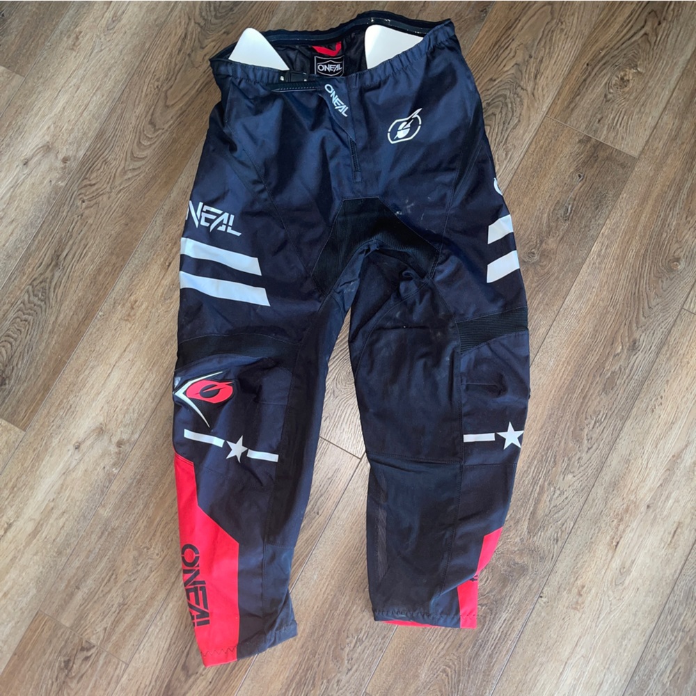 O’NEAL Black & Red Element Squadron Motocross Pants Size 40 Waist 34